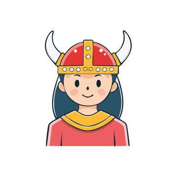 Cartoon person wearing a viking helmet with horns