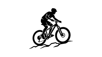 Obraz premium Mountain Biker Riding Trail Silhouette Vector Icon for Outdoor Adventure and Cycling Sport