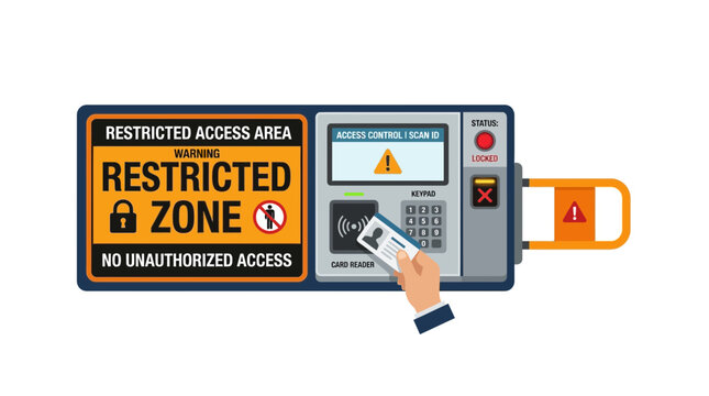 Security Access Control Panel with ID Card Reader and Restricted Zone Sign