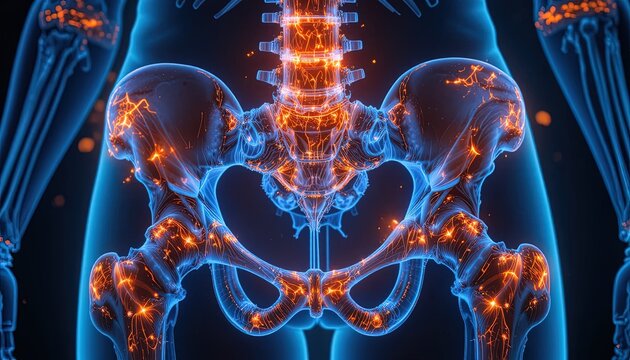 Detailed Digital Illustration of Human Lymphatic System in Body with Bright Blue and Orange Colors