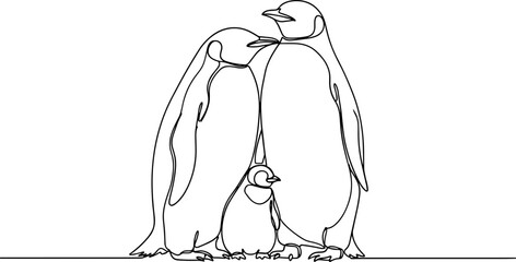 Continuous Line Drawing of a Penguin Family with Chick © Zanka