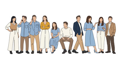 Obraz premium Stylish Young Adults Group – Modern Casual and Business Fashion Illustration Set