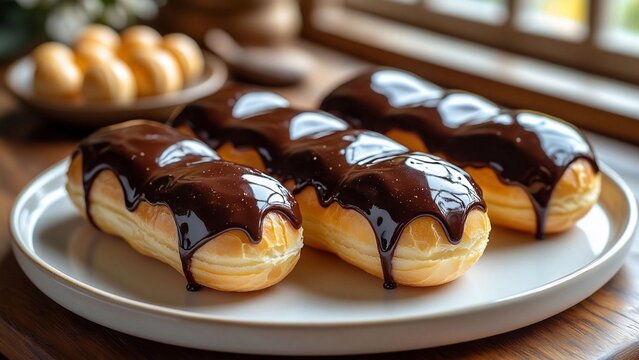 French eclair pastries chocolate glaze
