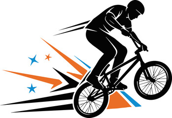 Fototapeta premium BMX rider performing a trick, dynamic action silhouette with abstract speed effect