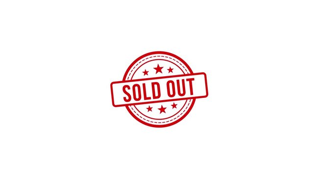 Animated sold-out stamp with bold red label for retail and product inventory alerts.