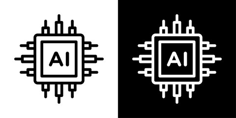 Obraz premium Modern AI processor icon featuring a smart microchip design for artificial intelligence, machine learning, computing, automation, and technology.