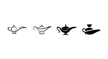 Collection of four different magic lamp icons in various styles and designs © AchmadFadhil