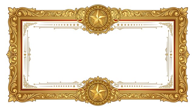 Ornate Gold Baroque Frame Certificate Border Stars Medallion