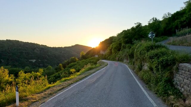 Winding Countryside Road in Portofino Italy at Golden Hour Sunset