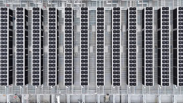 Server cooling units at a large scale data center aerial view
