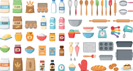 Ultimate home baking ingredients and kitchen cooking utensils flat vector icon set for recipe culinary website menu design © ALOMGIR