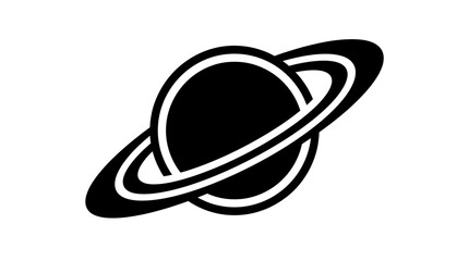 Stylized planet Saturn with rings black and white icon. © pangestu