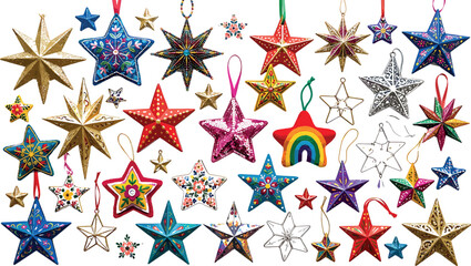 Colorful vibrant ornate hanging star ornaments vector bundle for Christmas holiday seasonal festival party celebration greeting card design © ALOMGIR