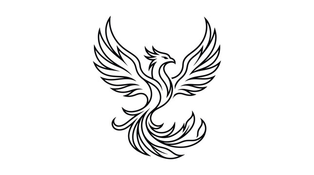 Stylized phoenix firebird mythical bird line logo.