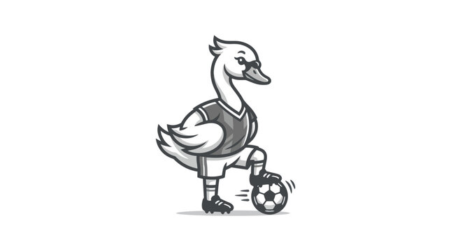 Duck playing soccer with ball.