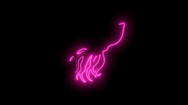 Squid with tentacles. Sea and ocean animal. Cute giant kraken monster, cartoon creepy underwater cuttlefish. Thin lines style emblem for the menu of the seafood restaurant. Neon glowing.