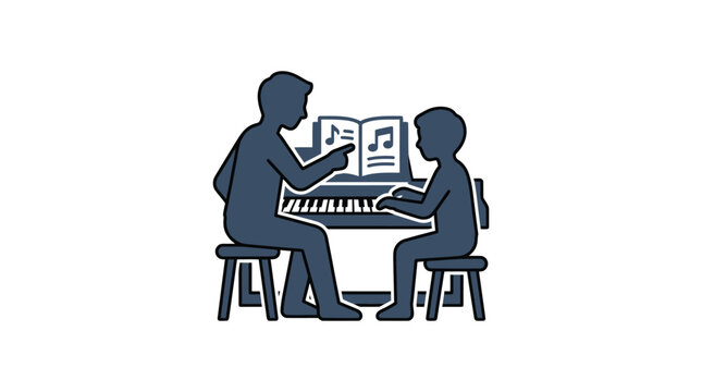 Man teaching boy to play piano.