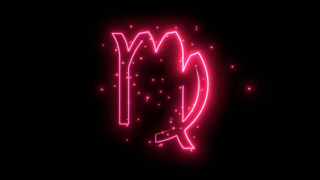 Maiden or Virgo zodiac symbol icon in thin line style glowing with energy and particles.