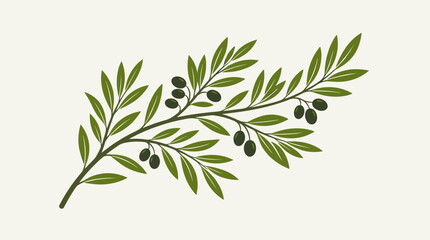 Fototapeta premium Illustration of Olive Branch with Green Leaves and Berries