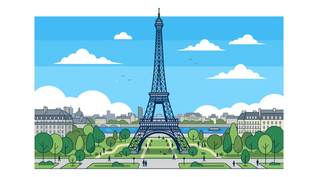 Iconic Eiffel Tower with Cityscape and Green Park in Paris