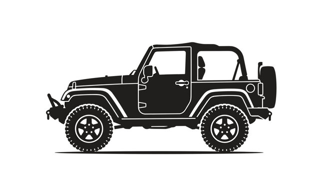 Silhouette of Classic Off-Road Jeep Vehicle in Profile View