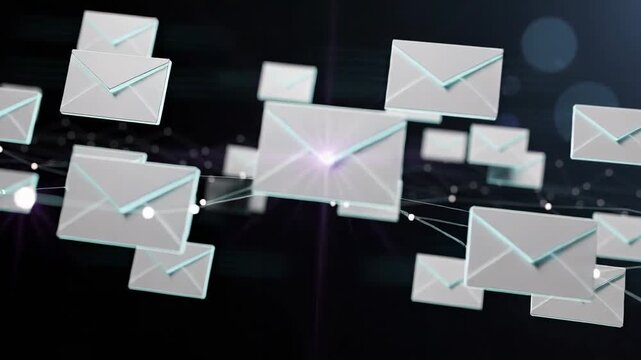 Futuristic digital envelopes seamlessly exchanging across a vibrant global network technology concept