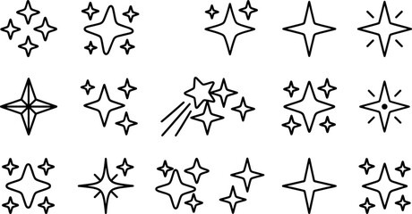 Minimalist black outline sparkling star and twinkle magic shine icon vector set for social media branding graphic design template © ALOMGIR