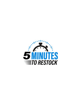 Retail, shopping, sale, discount, promotion icons, 5 minutes to restock, timer logo, commercial graphics