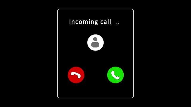 Incoming call screen animation phone icon and accept decline buttons on black background