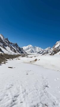 K2 mountain peak, second highest mountain in the world, K2 trek, Pakistan, Asia. Vertical video.