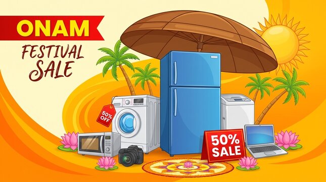 Electronics sale for advertisement and promotion background for Happy Onam festival of South India Kerala