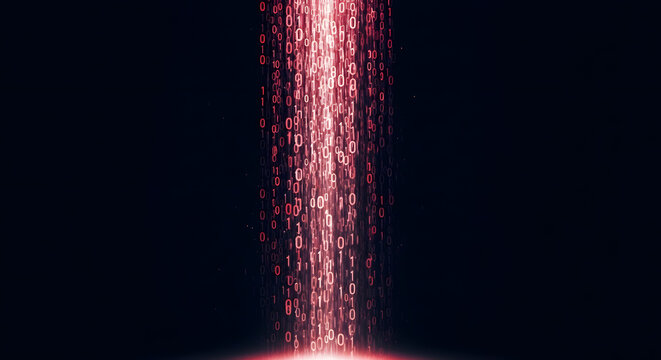 Abstract Red Binary Code Data Stream Flowing Vertically In Dark Space Futuristic Digital Information Technology Background High Speed Connectivity