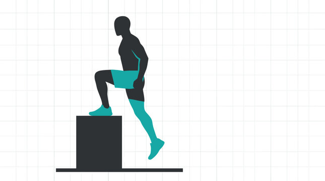 Athletic male silhouette performing box step ups exercise