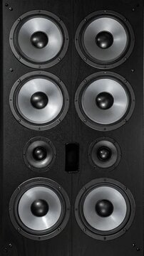 This tall black speaker cabinet features multiple drivers