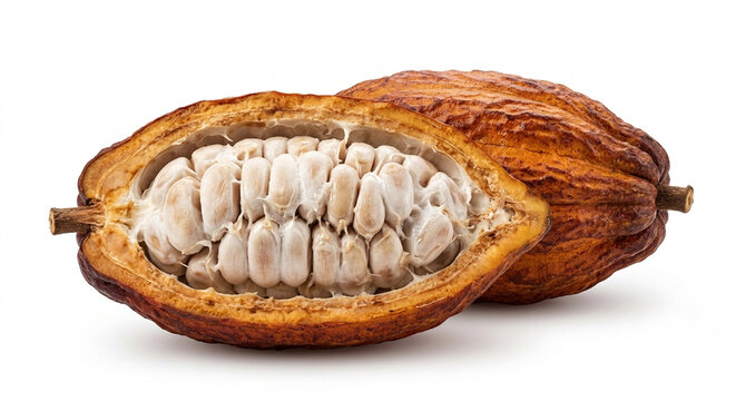 Half Opened Cocoa Pod Isolated on White Background