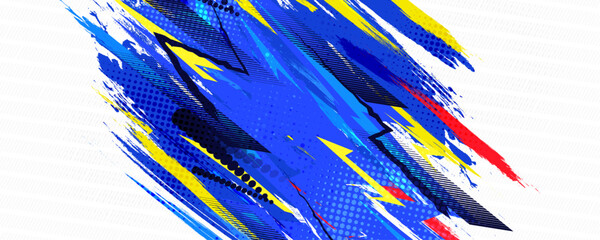 Abstract racing background with grunge brush strokes and halftone dot pattern. © Design_Hub