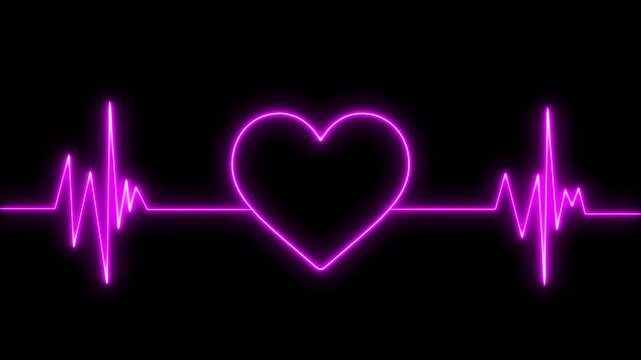 Neon purple heartbeat ekg line animation on black background