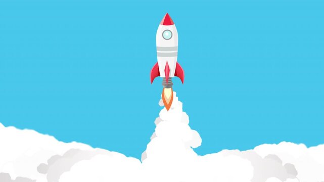 Animation  2d rocket cartoon style  with  launcher start up or  spaceship taking off suitable  business plan ,innovation and  start up. transparent and alpha channel only 4k.
