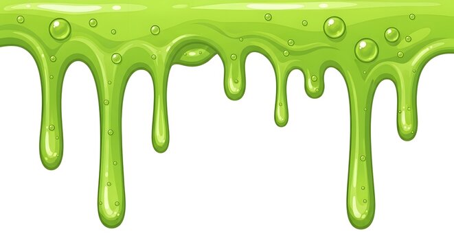 Green slime dripping with bubbles, cartoon style illustration