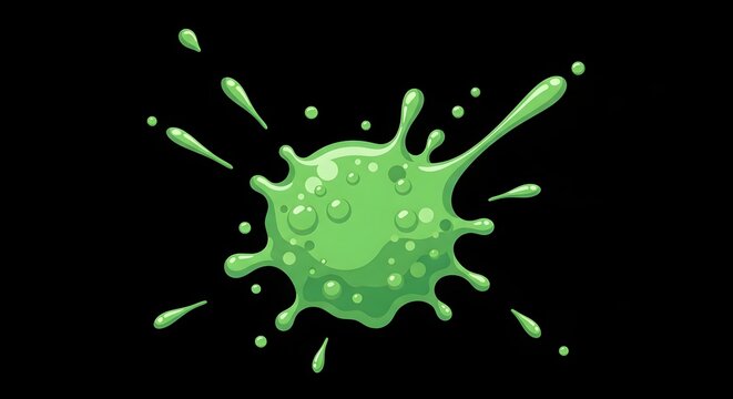 Green slime splash, toxic liquid splatter with bubbles, cartoon style vector illustration