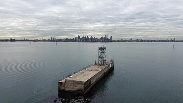 Melbourne city skyline from port phillip bay