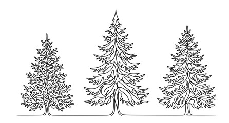 Obraz premium Minimal Line Art Spruce Forest Landscape Illustration Set with Elegant Trees on White Background