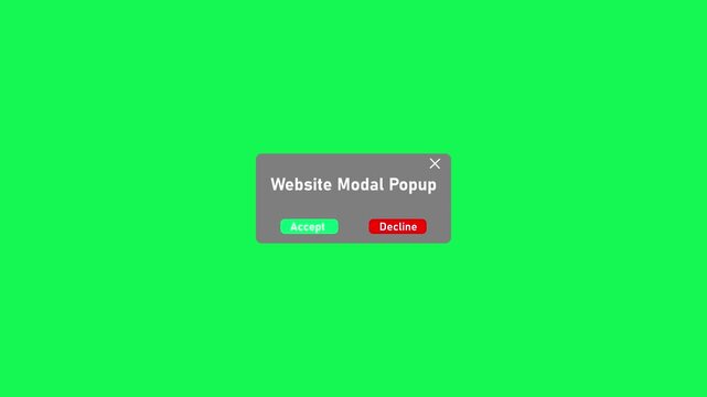 Website modal popup interface with accept and decline buttons on green screen background
