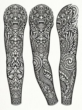 Balinese and Hindu Deity Line Art Tattoo Designs