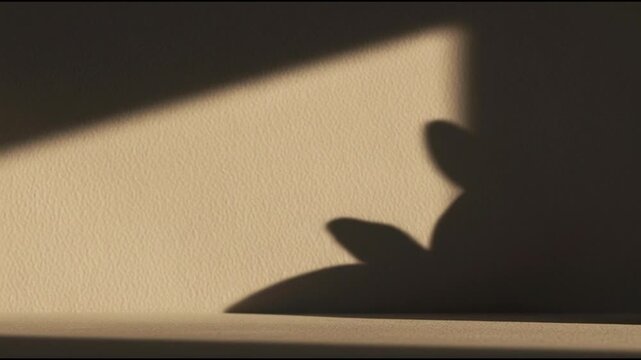 Shadow puppet show depicting a bunny rabbit casting an abstract and playful silhouette against a warm, textured wall
