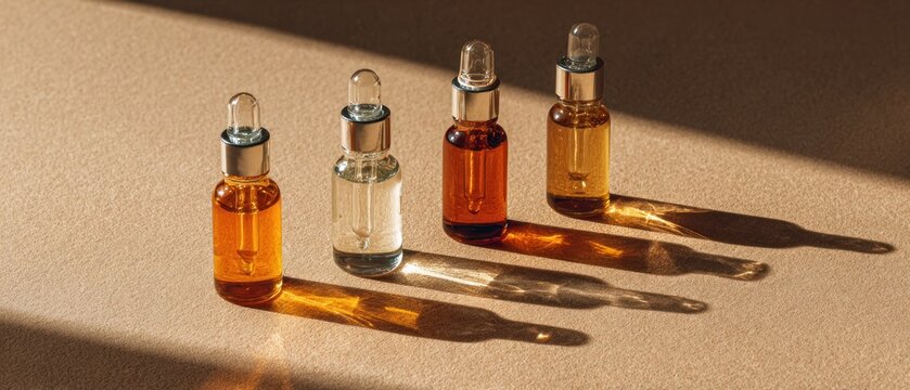 Cosmetic serum bottles with shadows