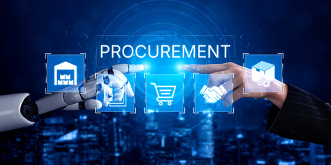 Obraz premium An AI assistant automates the business procurement process. This smart system optimizes strategic sourcing, manages the supply chain, and streamlines purchasing and logistics. Fermion