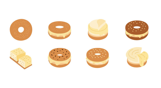 Flat design bagels with cream cheese filling