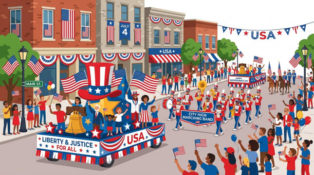 4th of July, patriotic parade, American celebration, USA Independence Day vector