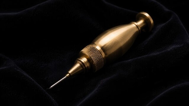 brass watchmaker oiler on black velvet golden precision tool on black velvet with cinematic soft light and clean negative space for premium stock background